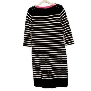 Lauren Ralph Lauren black and white striped sweater dress petite xs